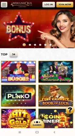application et interface WIN UNIQUE CASINO